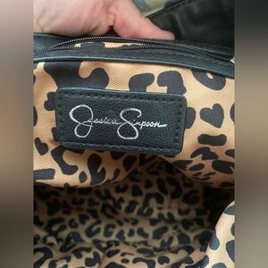 NWOT Jessica Simpson Black Shoulder Tote Purse Leopard Print Inside
